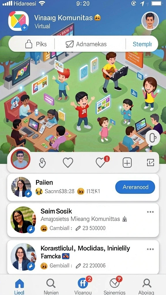 Fitur interaksi sosial yang memungkinkan komunikasi antar pemain.
